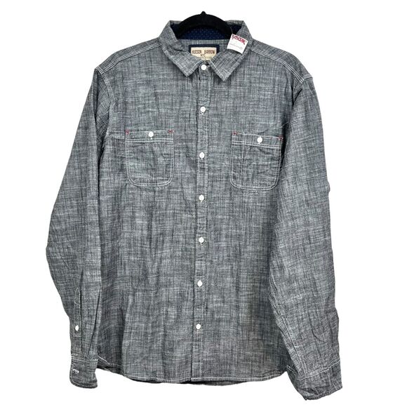 Hudson Barrow NYC Mens Button‎ Up Shirt Collared Western Long Sleeve Gray Sz XL - Picture 1 of 5